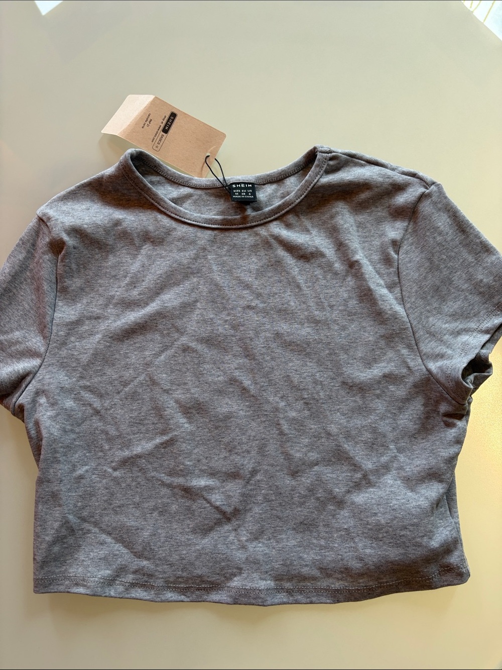 Shein Basics grey cotton crop t-shirt